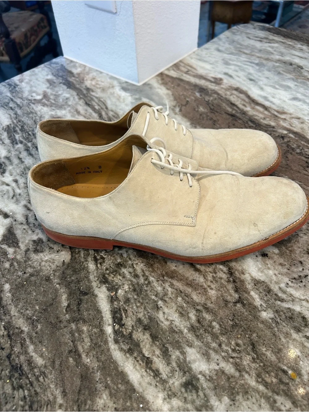 J. Peterman Men's Suede Derby Shoes made in Italy size 12 1/2 have wear scuffs